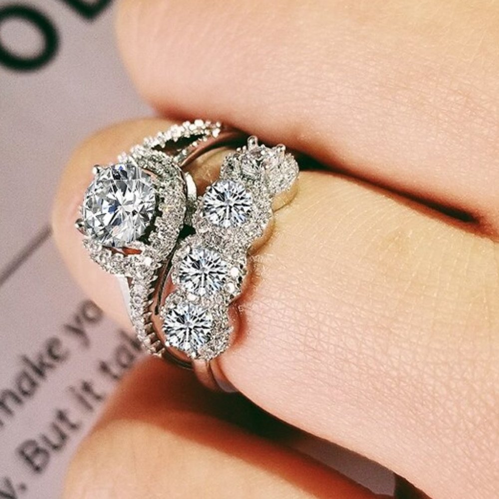 925 Sterling silver ring and band - Picture 3 of 4